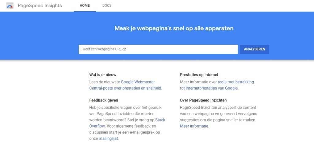 Snelheid controleren in Google Pagespeed Insigts